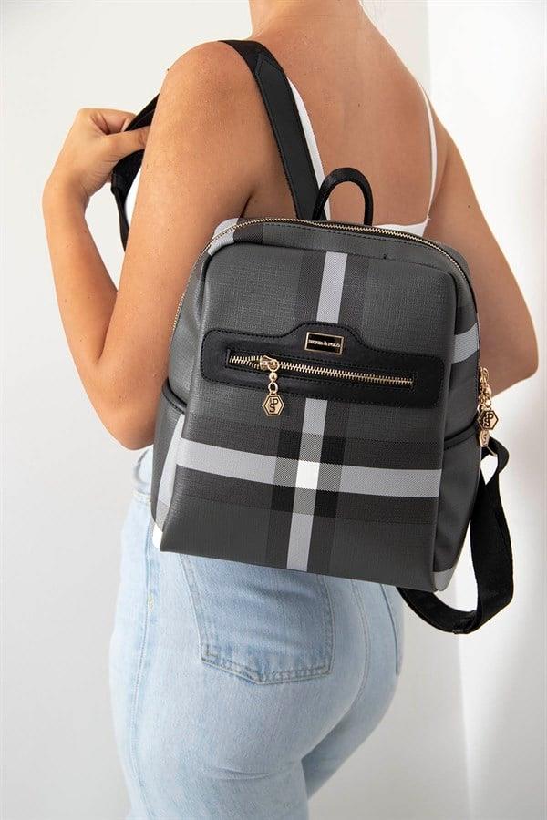 Silver & Polo SP866 Kadın Sırt Çantası Ekose Siyah