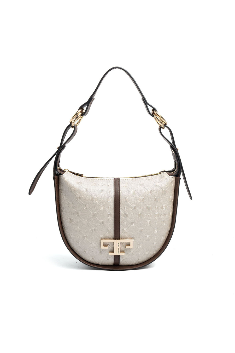 Silver & Polo SP1270 Kadın Omuz Çantası Logolu Bej-Kahve