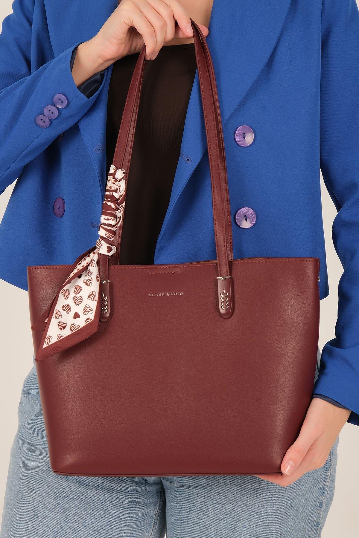 Silver Polo SP1238 Kadın Omuz Çantası Cilt Bordo-Bordo