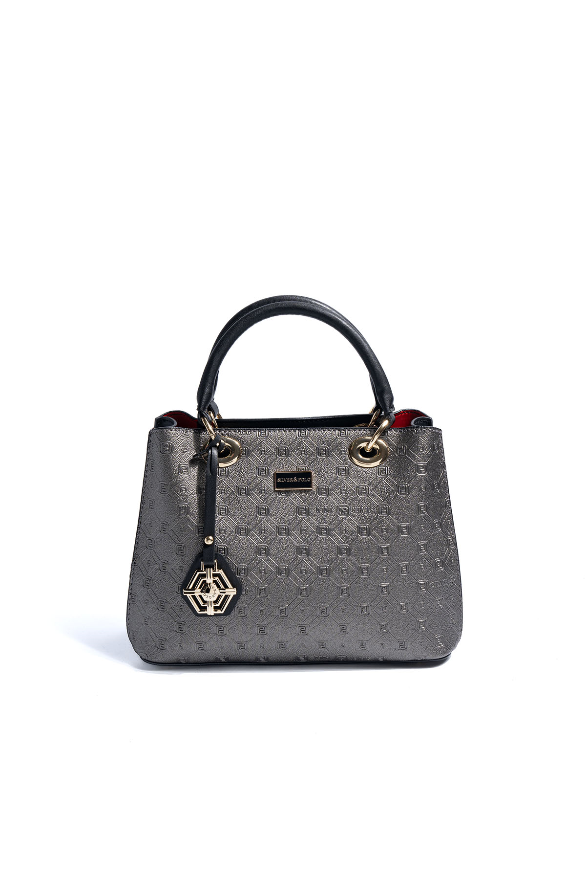 Silver & Polo SP1272 Kadın El Çantası Logolu Platin-Siyah