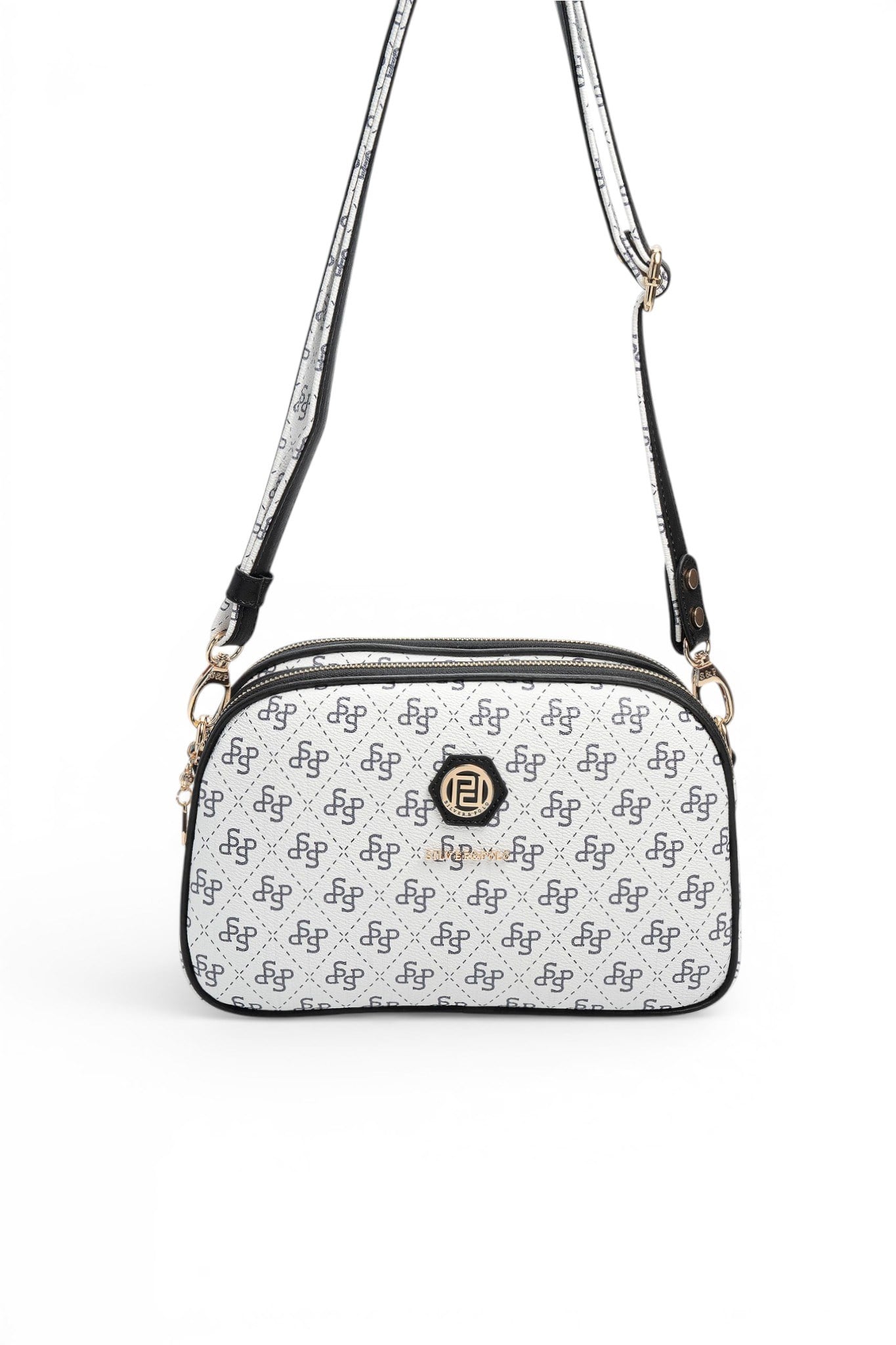 Silver Polo Beyaz - Siyah Monogram Kadın Çapraz Çanta SP745