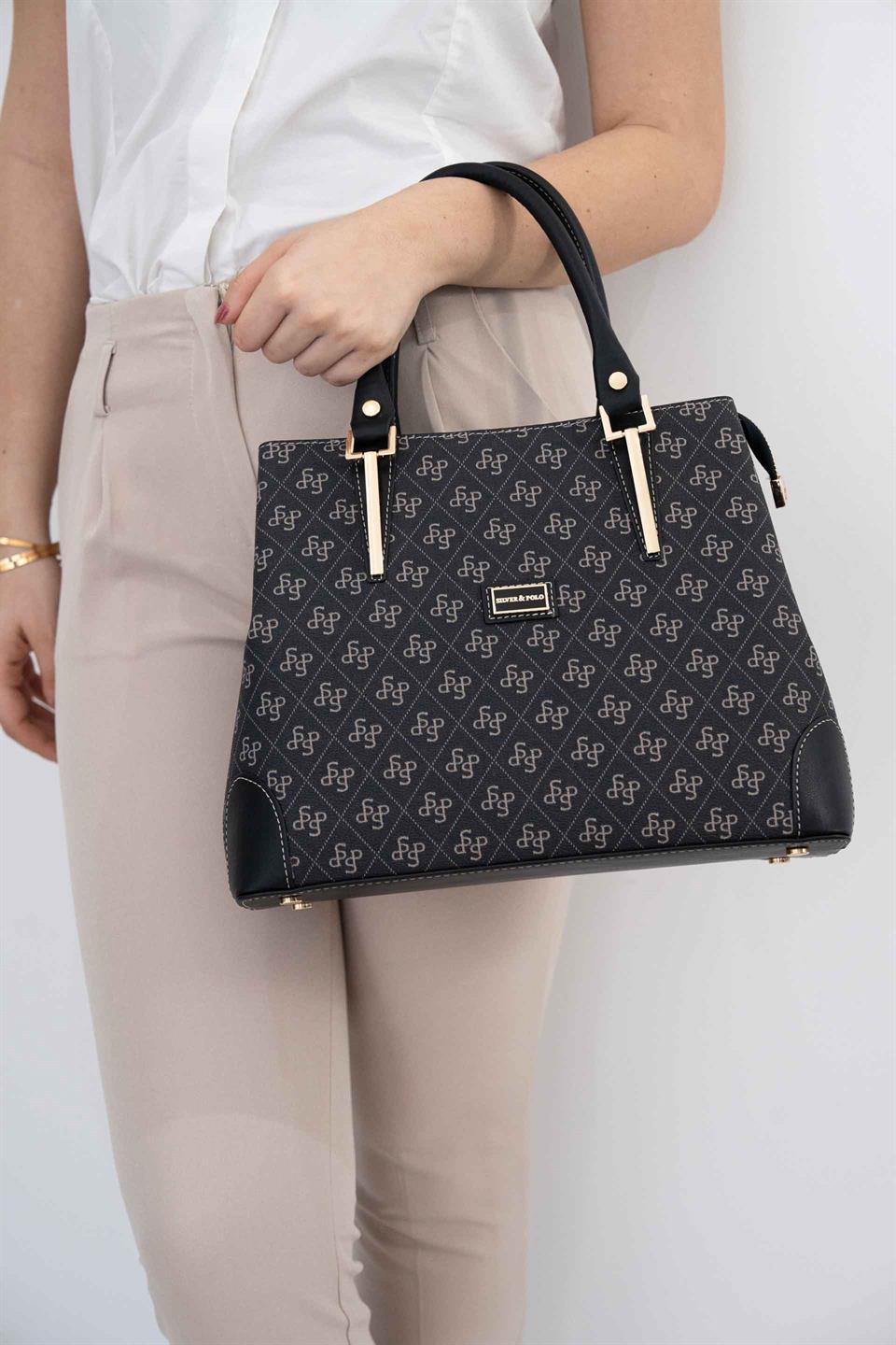 Silver & Polo SP667 Kadın El Çantası Monogram Füme-Siyah