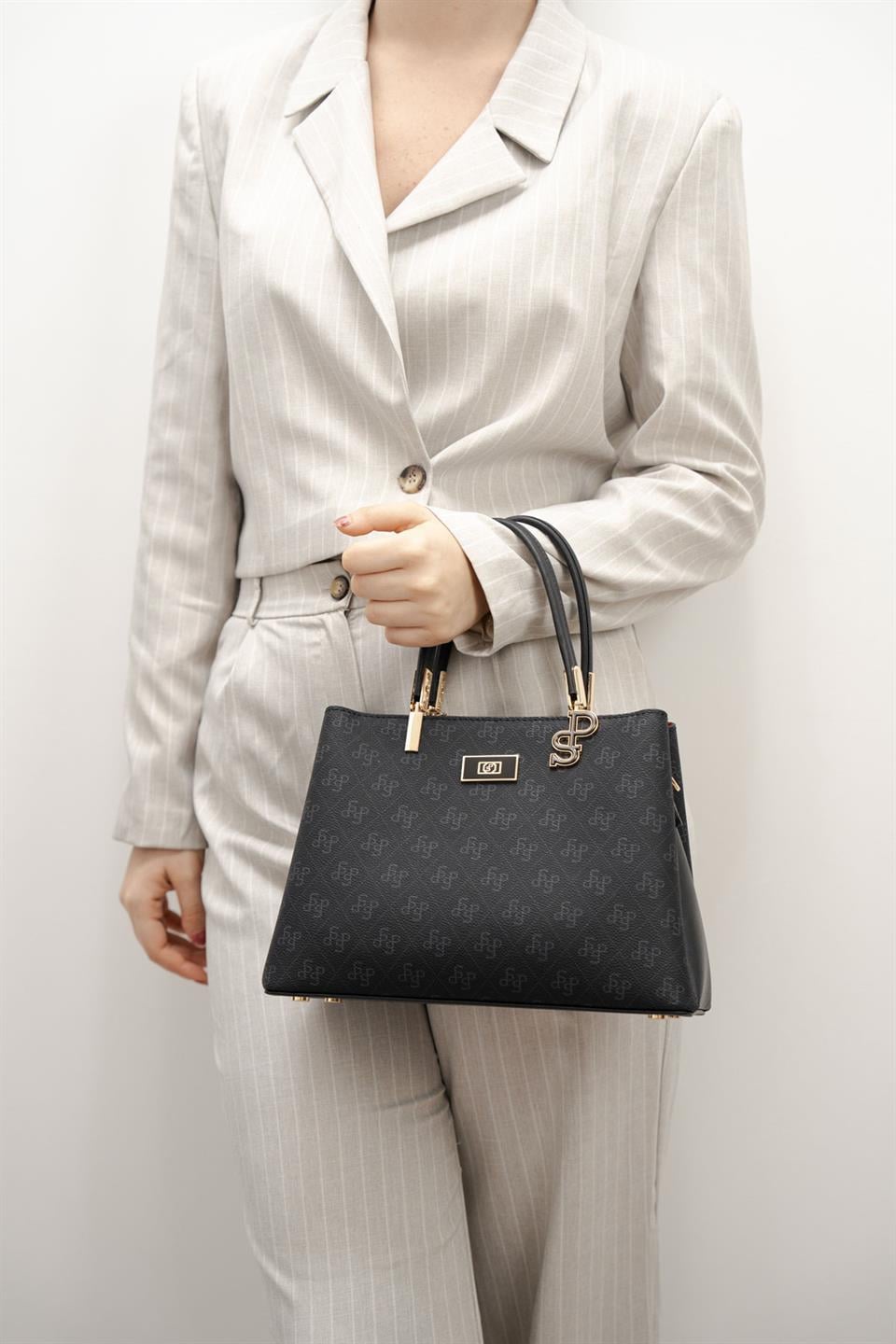 Silver & Polo SP1098 Kadın El Çantası Monogram Siyah