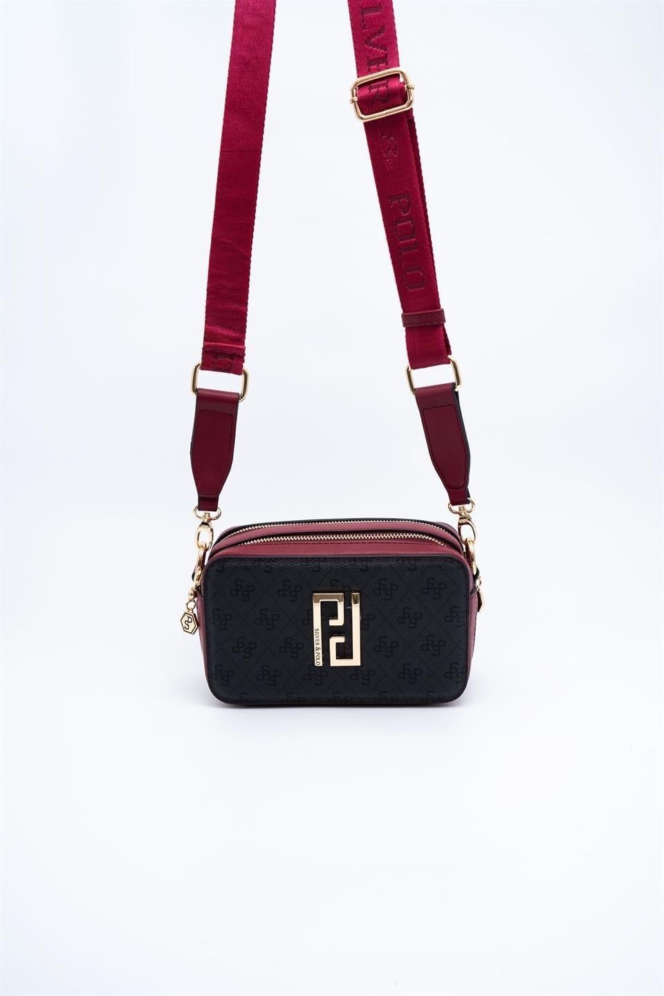 Silver Polo SP1078 Kadın Çapraz Çanta Monogram Antrasit-Bordo
