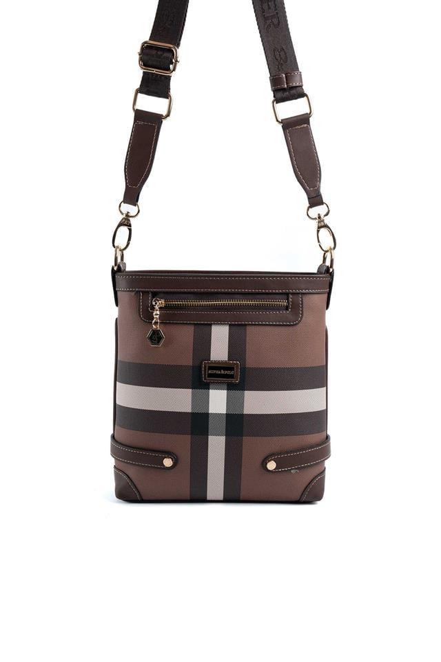 Silver & Polo SP1120 Kadın Çapraz Çanta Ekose Koyu Kahve-Kahve