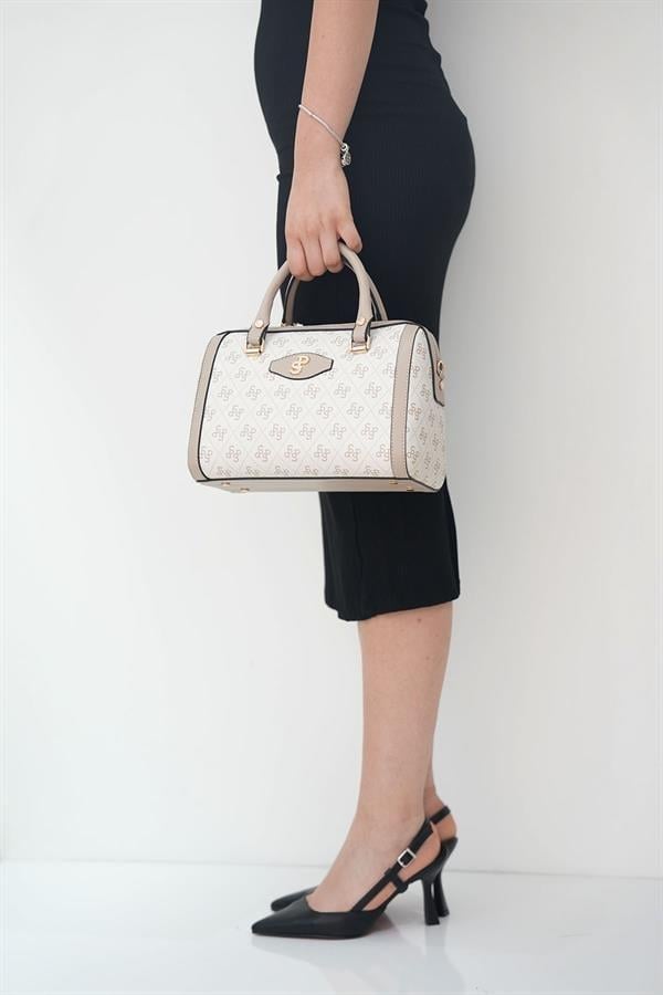 Silver & Polo SP1091 Kadın El Çantası Monogram Bej-Kum