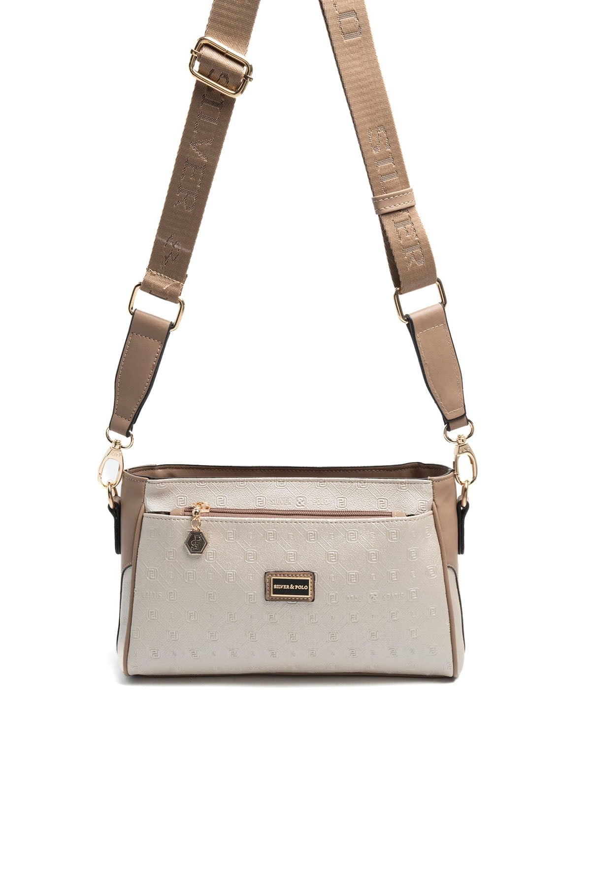 Silver & Polo SP1273 Kadın Çapraz Çanta Logolu Bej-Latte