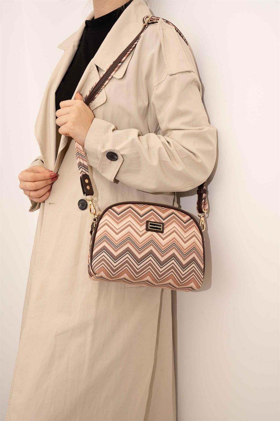 Silver & Polo SP765 Kadın Çapraz Çanta Ekose Nut-Kahve