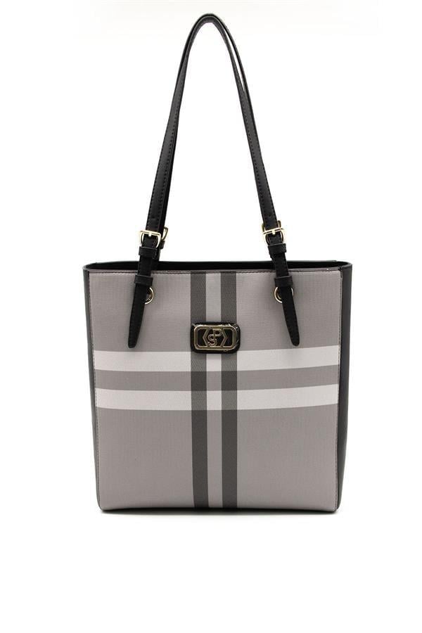 Silver & Polo SP1096 Kadın Omuz Çantası Ekose Gri-Siyah