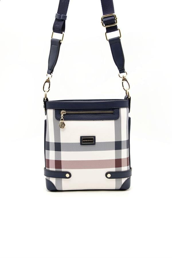 Silver & Polo SP1120 Kadın Çapraz Çanta Ekose Beyaz-Lacivert