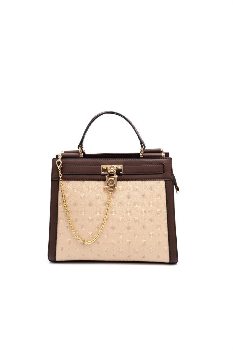 Silver & Polo SP1166 Kadın El Çantası Logolu Nut-Kahve
