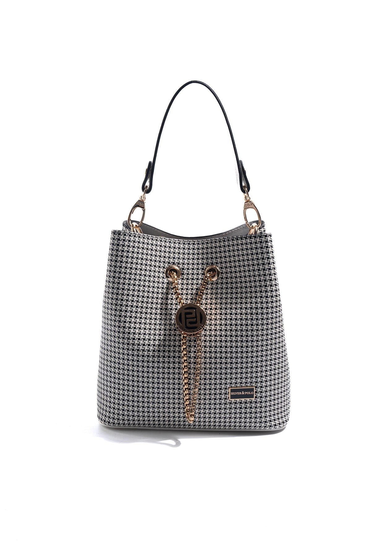 Silver & Polo SP967 Kadın Çapraz Çanta King Desen Siyah-Kemik