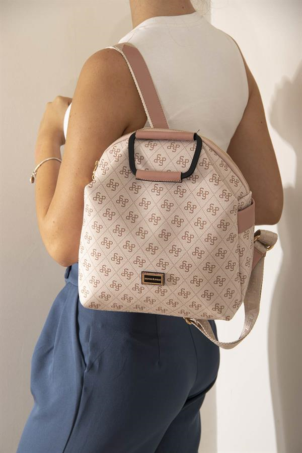 Silver & Polo SP771 Kadın Sırt Çantası Monogram Pembe-Somon
