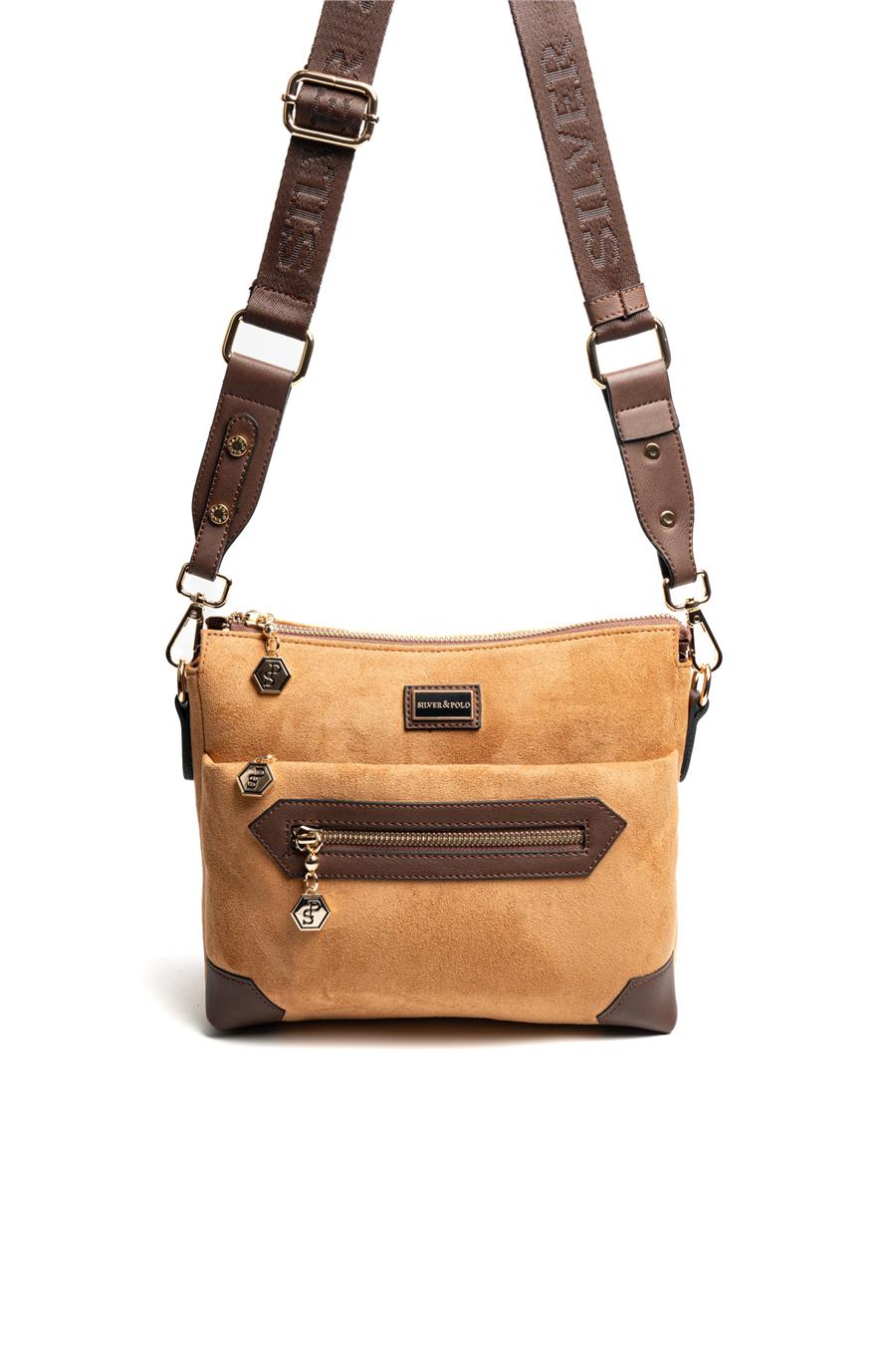 Silver & Polo SP1110 Kadın Çapraz Çanta Süet Taba-Kahve