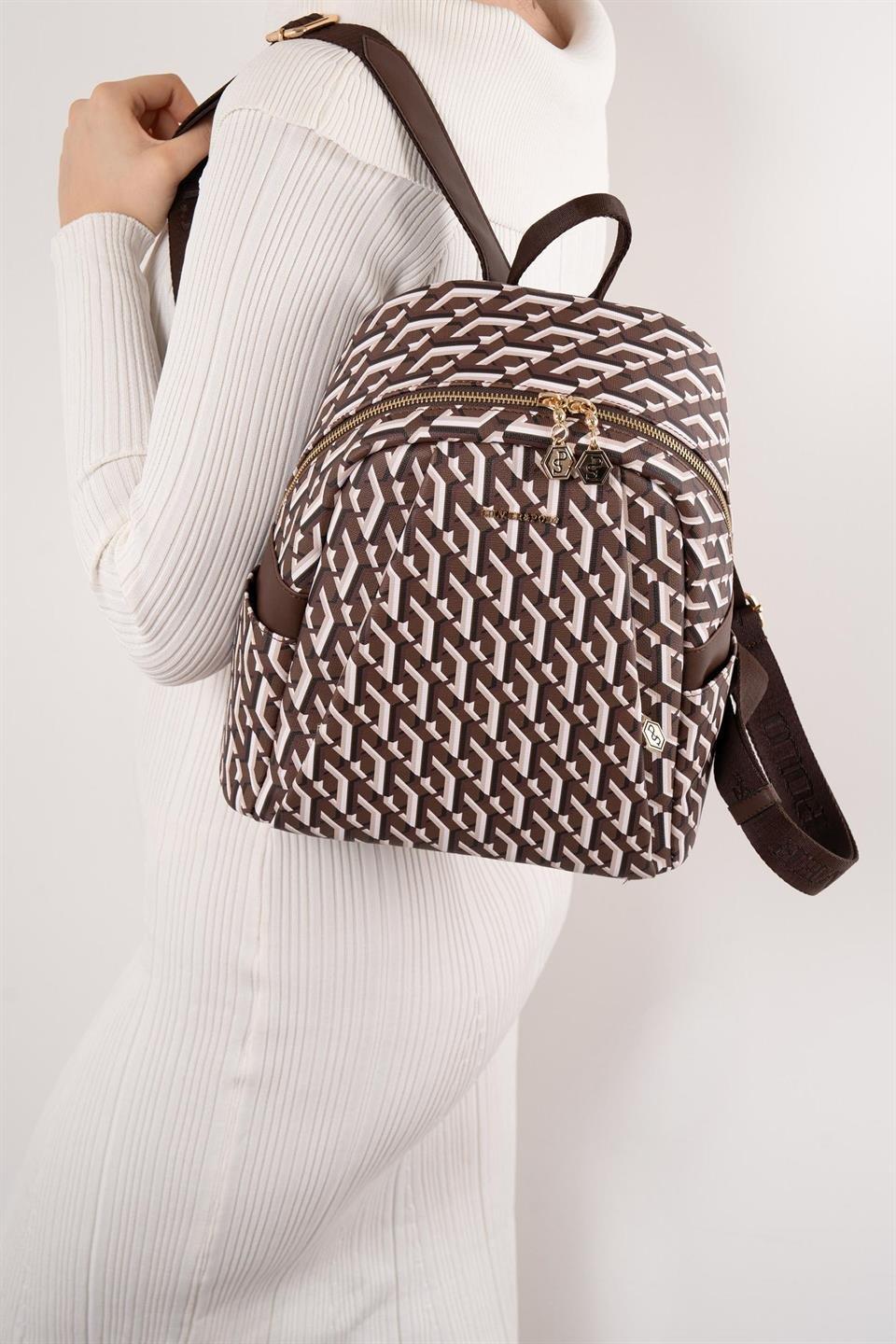 Silver & Polo SP926 Kadın Sırt Çantası Ekose Kahve