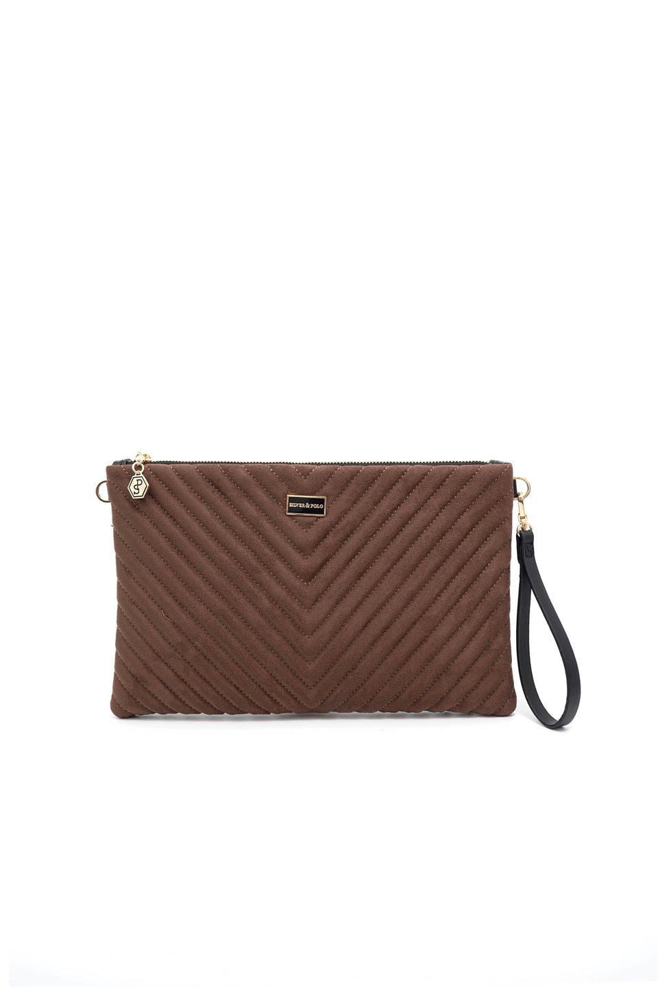 Silver & Polo SP1034 Kadın Portföy & Clutch Kapitone V Süet Kahve