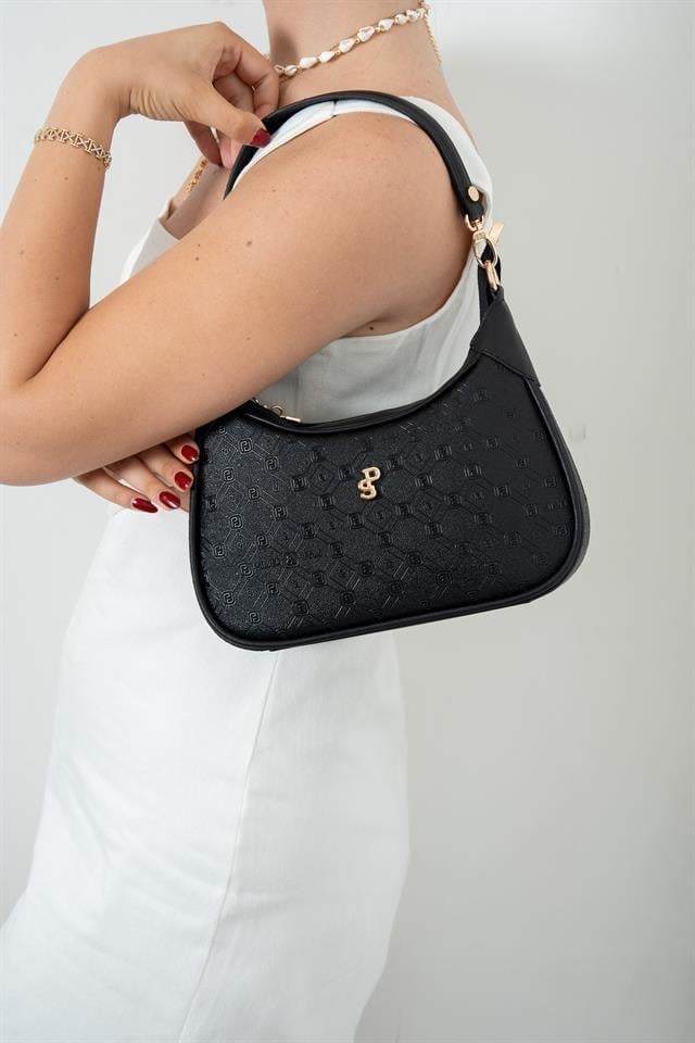Silver & Polo SP1180 Kadın Omuz Çantası Logolu Siyah-Siyah
