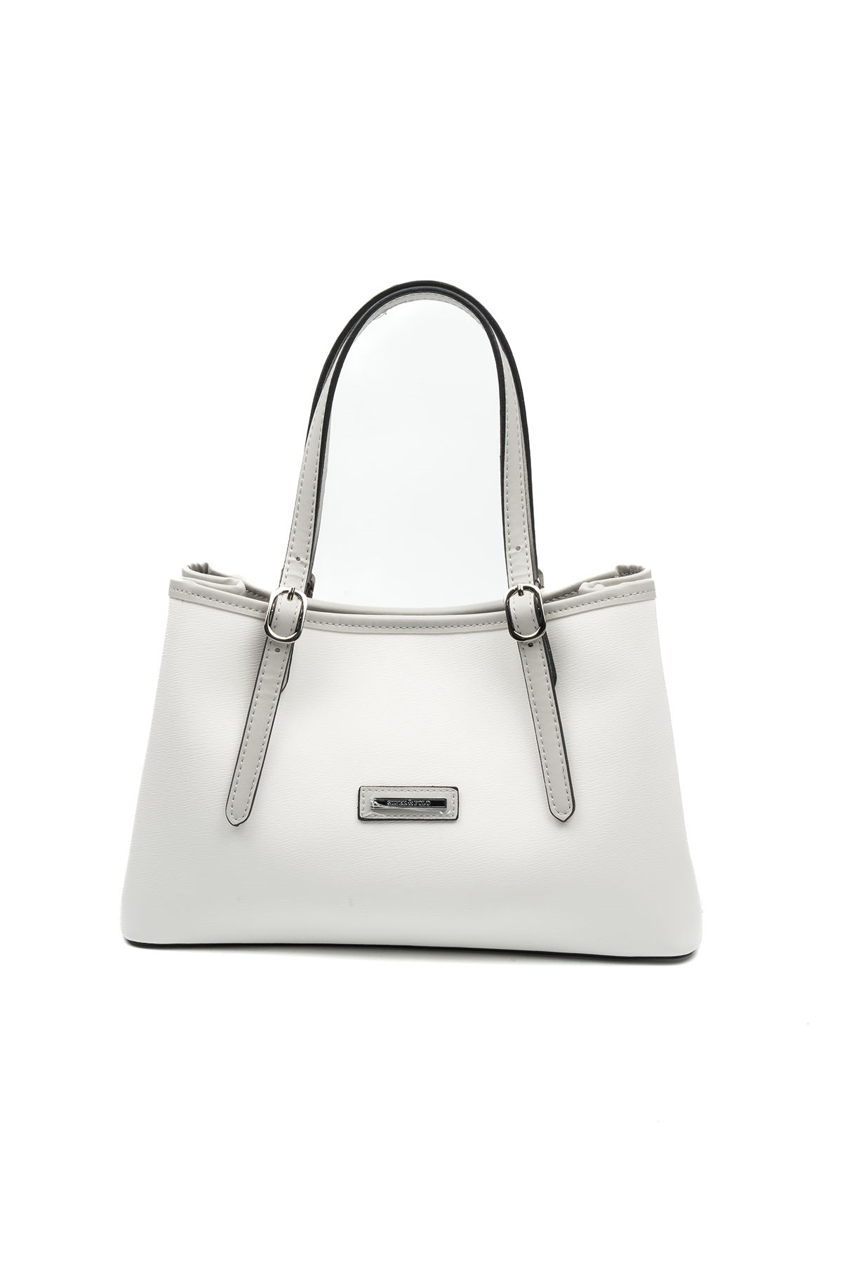 Silver & Polo SP1252 Kadın El Çantası Düz Beyaz-A.Gri