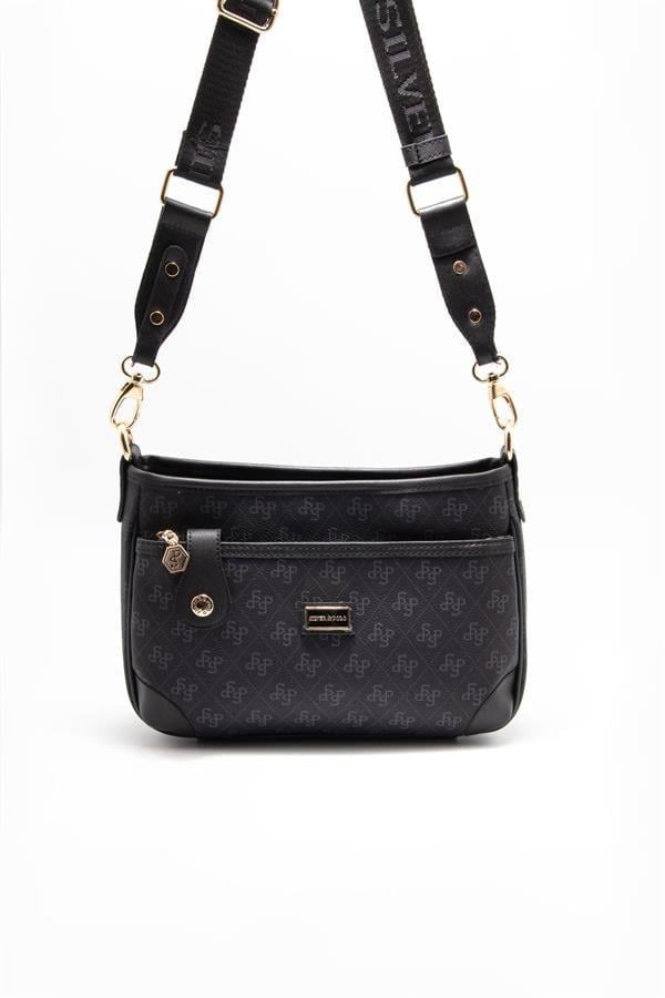 Silver & Polo SP1160 Kadın Çapraz Çanta Monogram Siyah