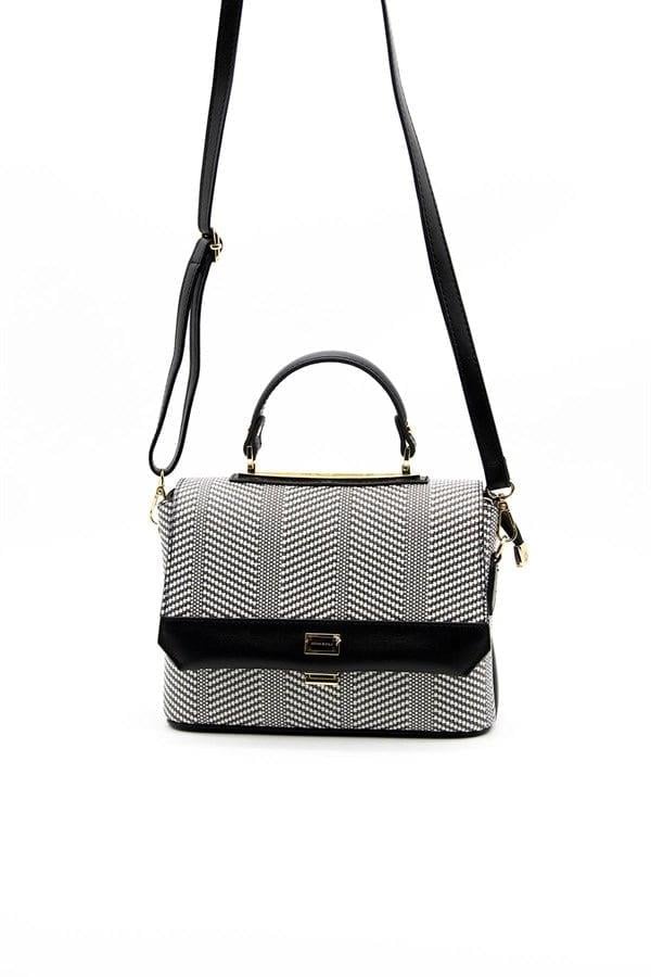 Silver & Polo SP838 Kadın Çapraz Çanta Hasır Siyah Beyaz-Siyah
