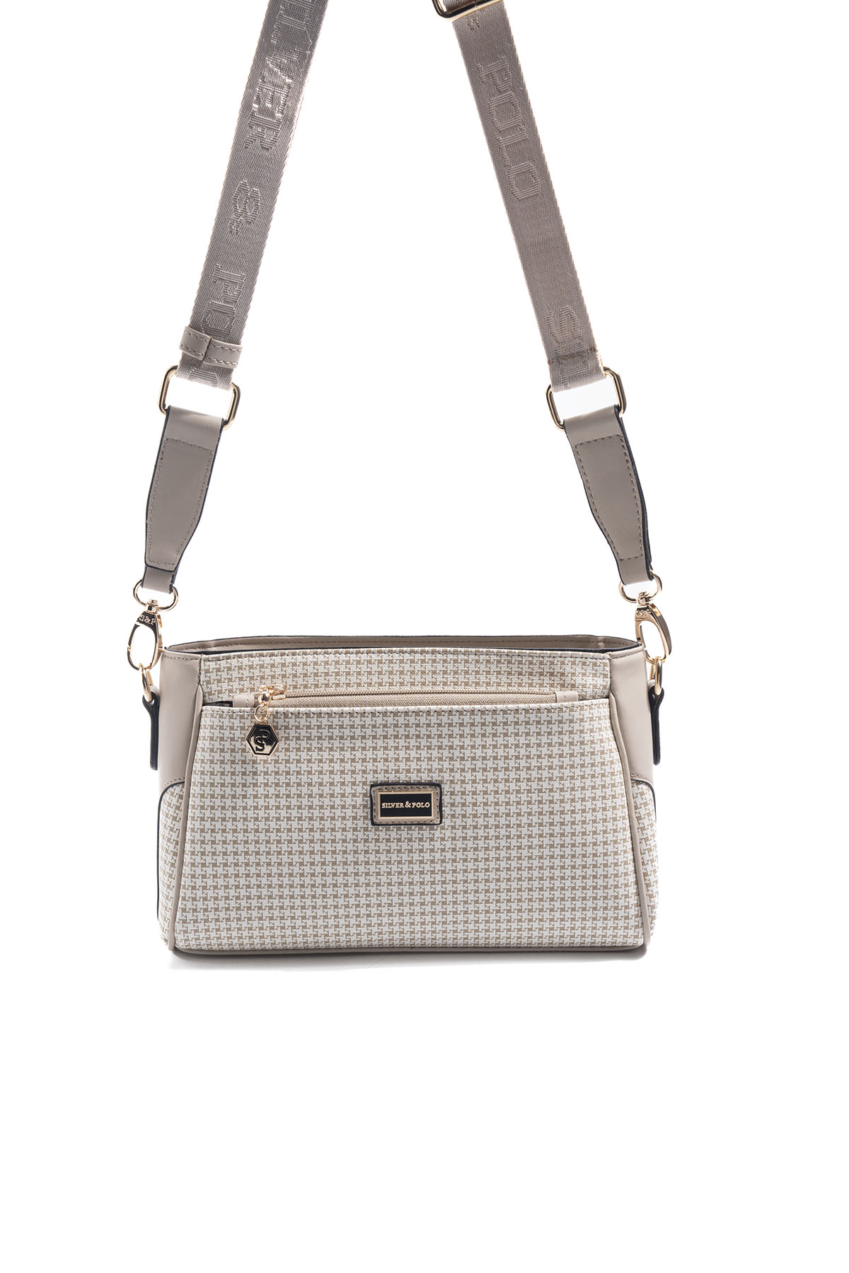 Silver & Polo SP1273 Kadın Çapraz Çanta King Desen Kum-Kum Beji