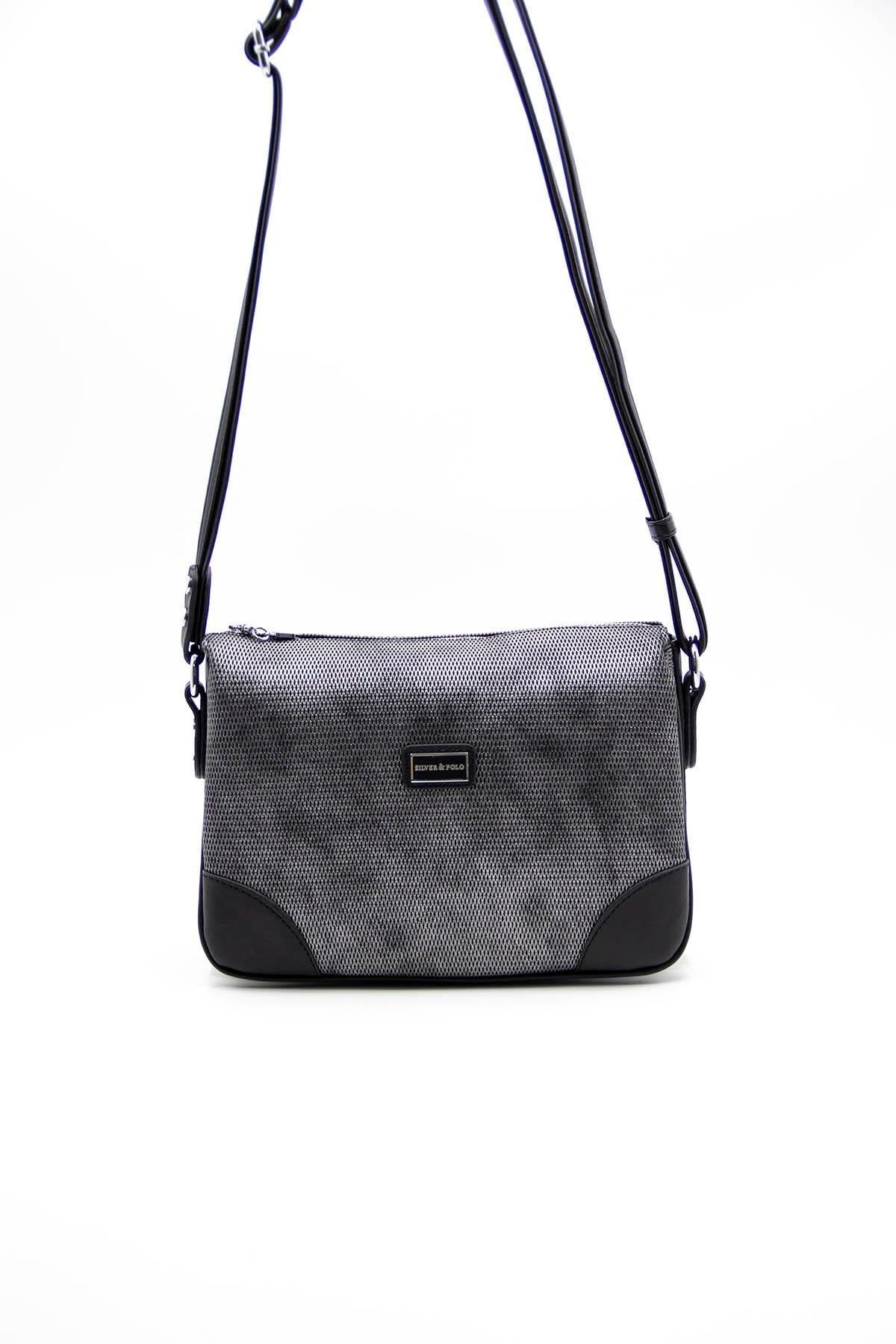 Silver & Polo SP784 Kadın Çapraz Çanta Petek M.Gümüş-Siyah