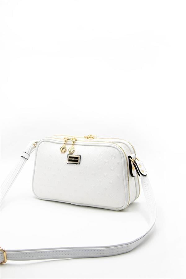 Silver & Polo SP899 Kadın Çapraz Çanta Logolu Beyaz-Beyaz