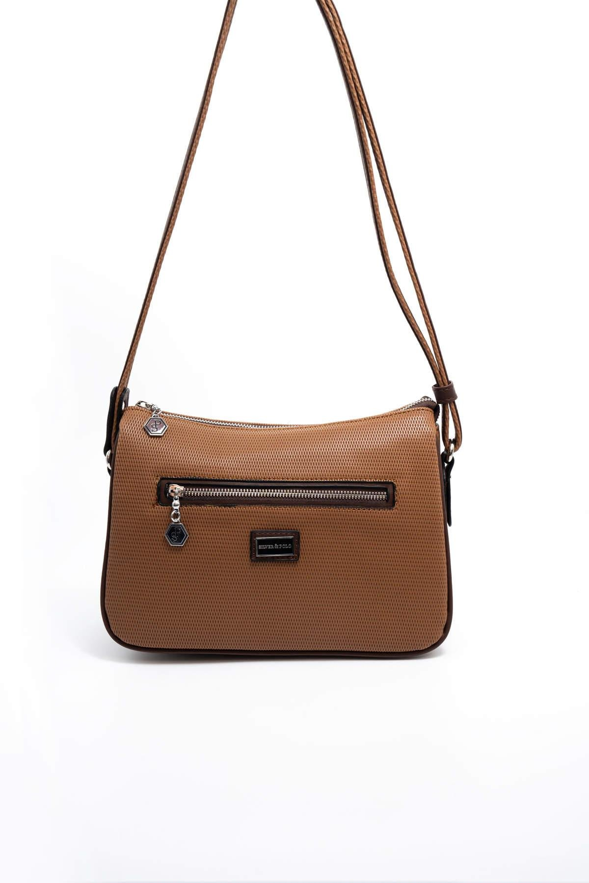 Silver & Polo SP818 Kadın Çapraz Çanta Petek Karamel-Kahve