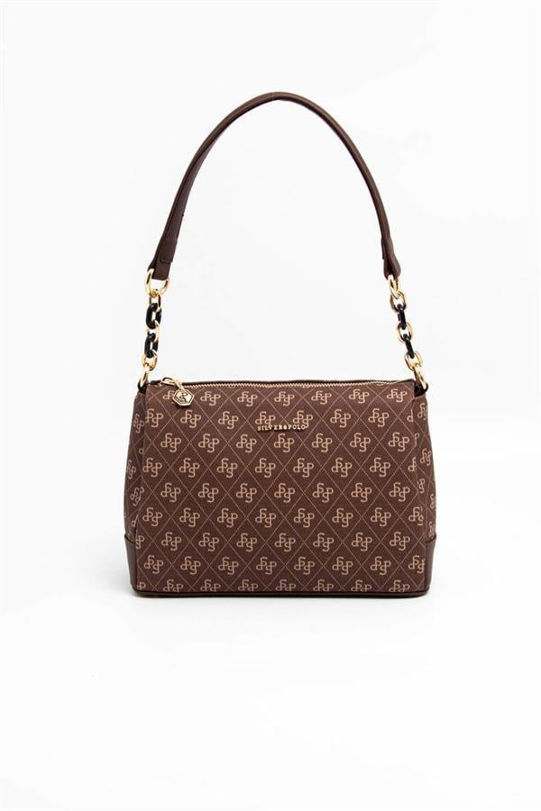 Silver & Polo SP910 Kadın Çapraz Çanta Monogram Kahve