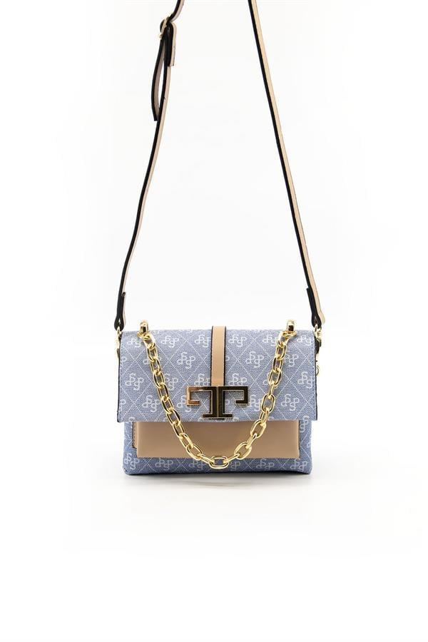 Silver & Polo SP1148 Kadın Çapraz Çanta Monogram Mavi-Ten