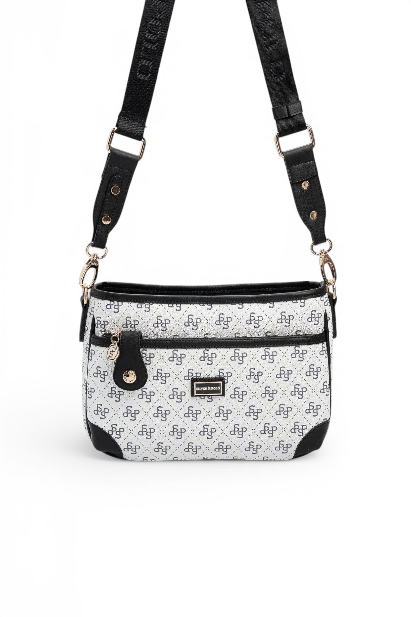 Silver Polo Beyaz - Siyah Monogram Kadın Çapraz Çanta SP1160