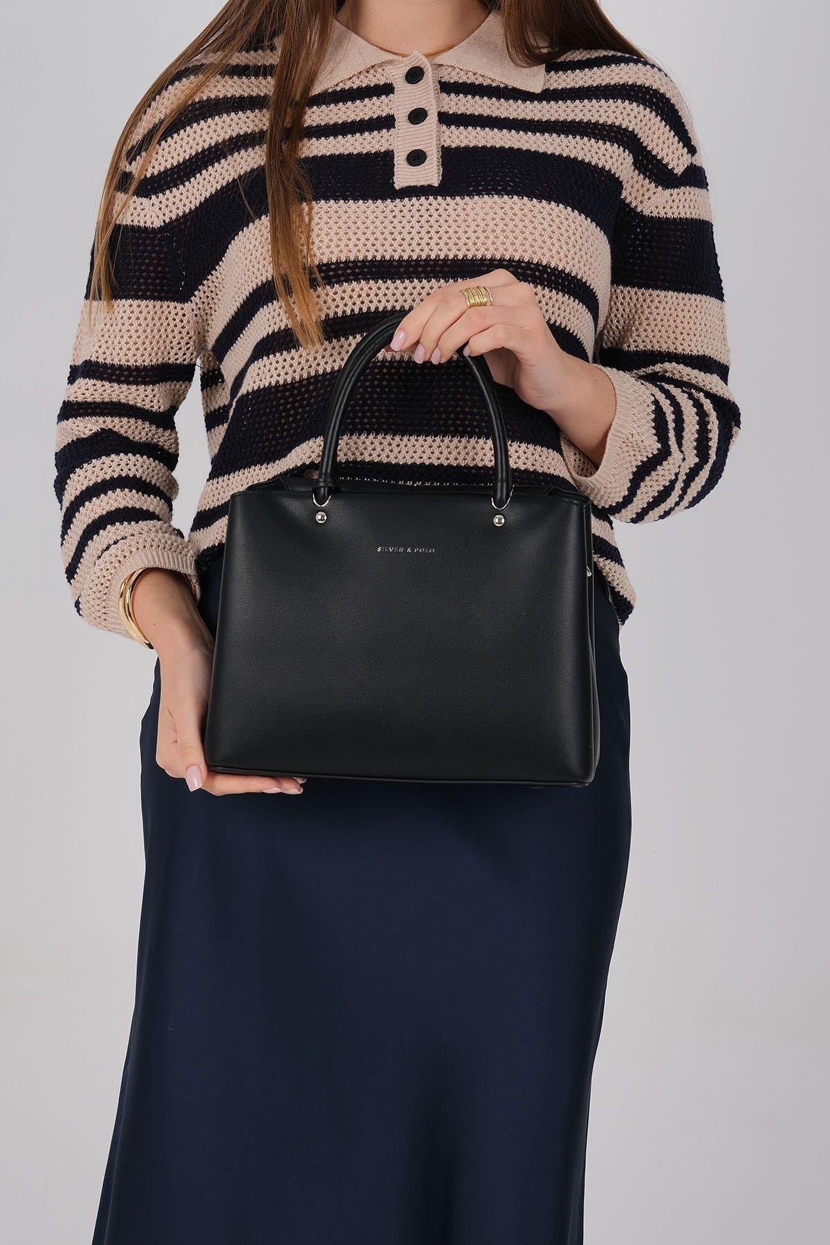 Silver & Polo SP1236 Kadın El Çantası Cilt Siyah-Siyah