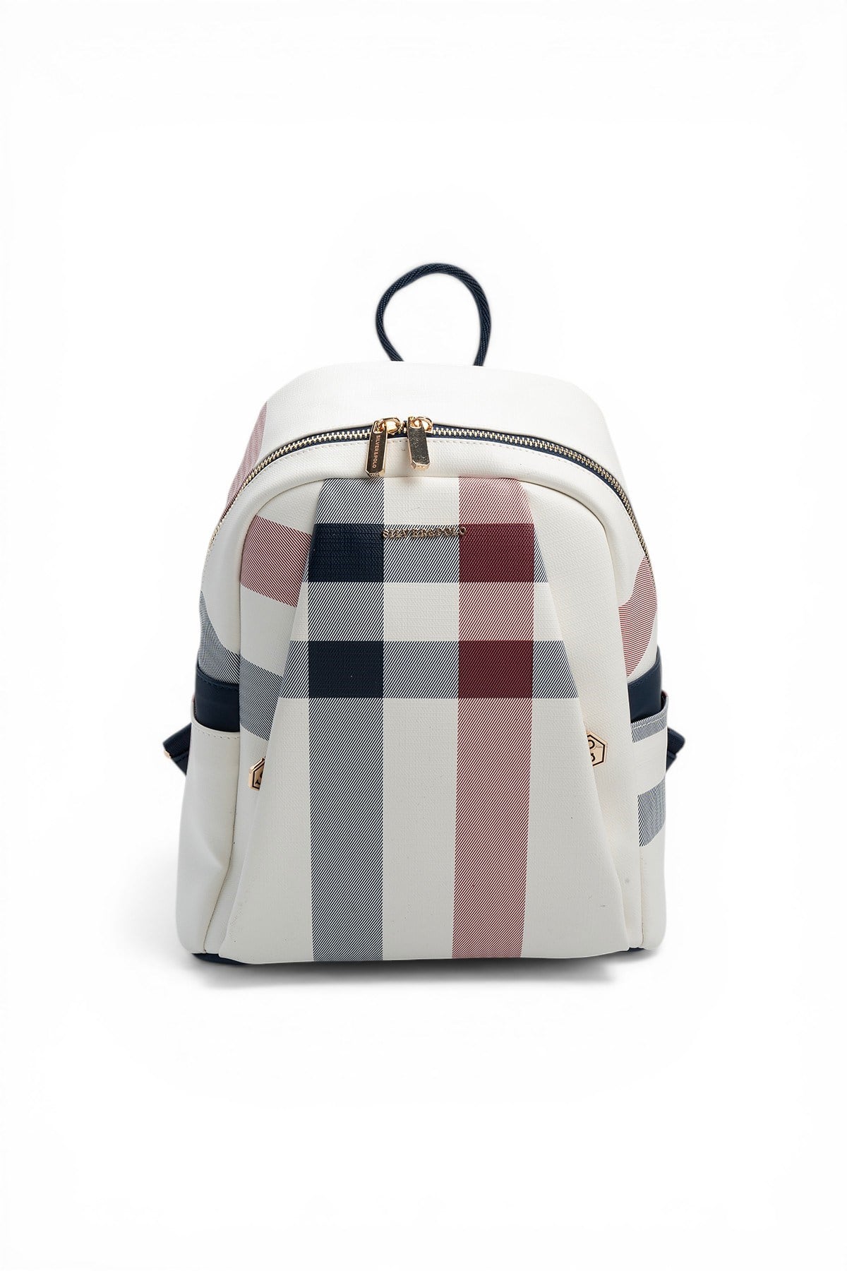 Silver & Polo SP926 Kadın Sırt Çantası Ekose Beyaz-Lacivert