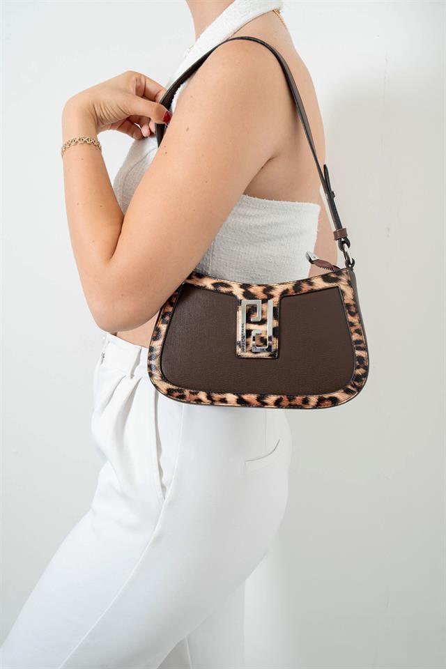 Silver & Polo SP1132 Kadın Çapraz Çanta Düz Kahve-Kahve-Leopar Taba
