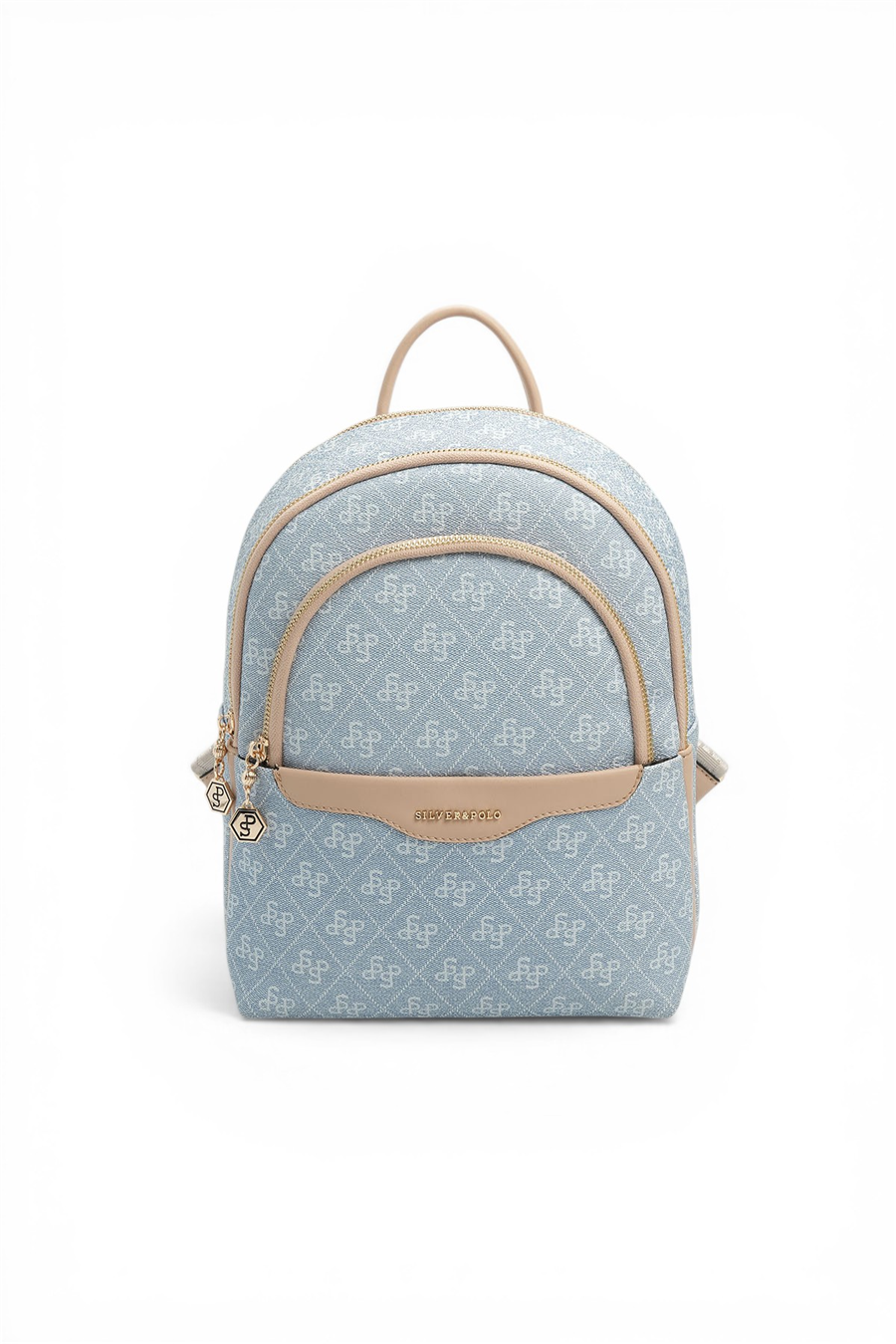 Silver & Polo SP1265 Kadın Sırt Çantası Monogram Mavi-Ten