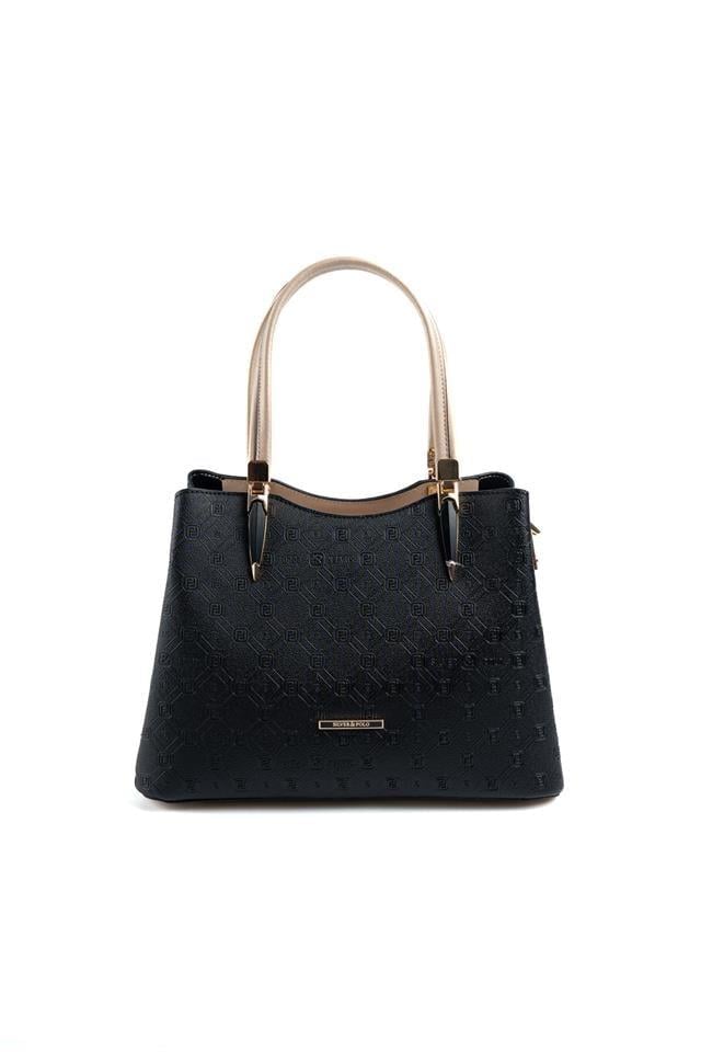 Silver & Polo SP1205 Kadın El Çantası Logolu Siyah-S.Nut