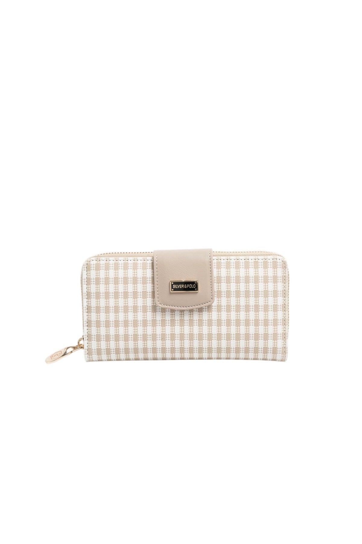 Silver & Polo SP928 Kadın Cüzdan & Kartlık Ekose Line Kare Kum Beji-Kum