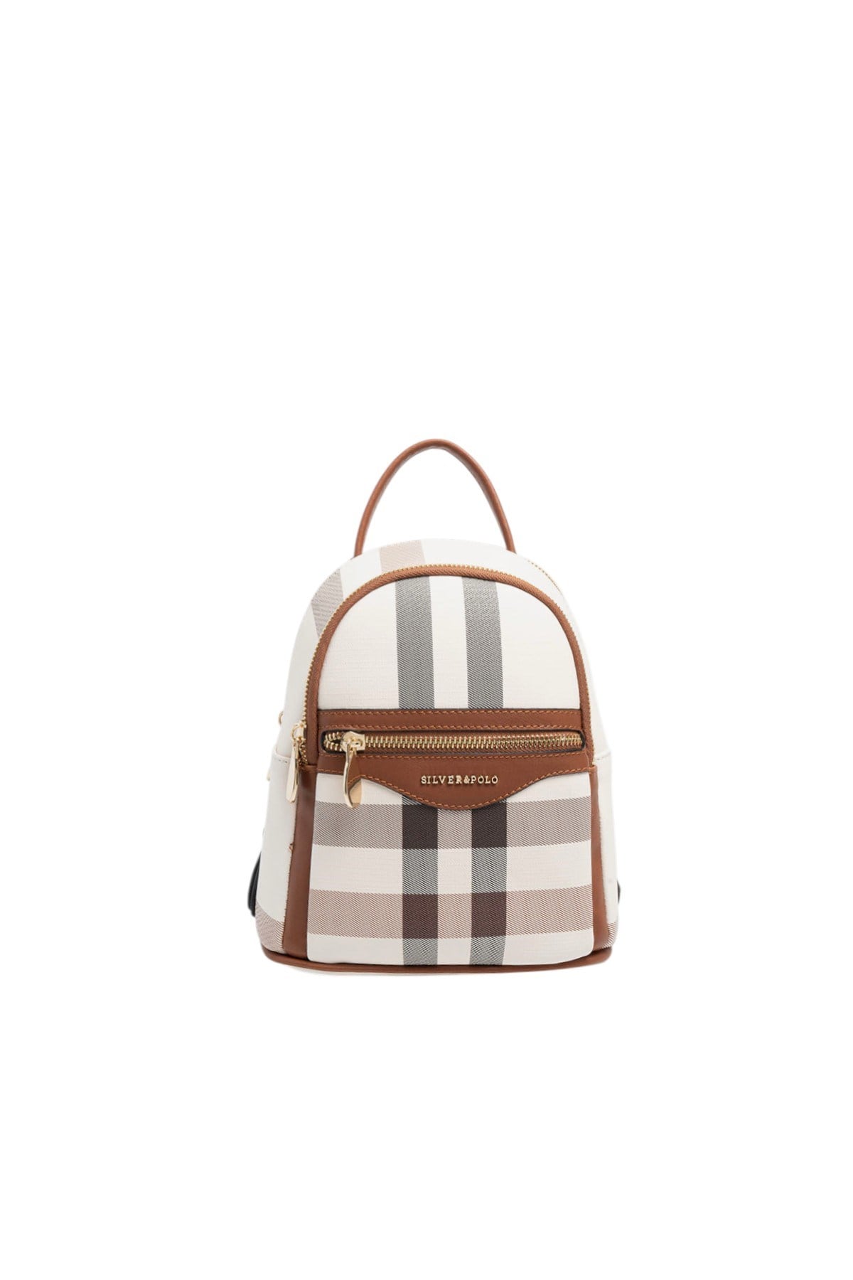 Silver & Polo SP983 Kadın Sırt Çantası Ekose Krem-Taba