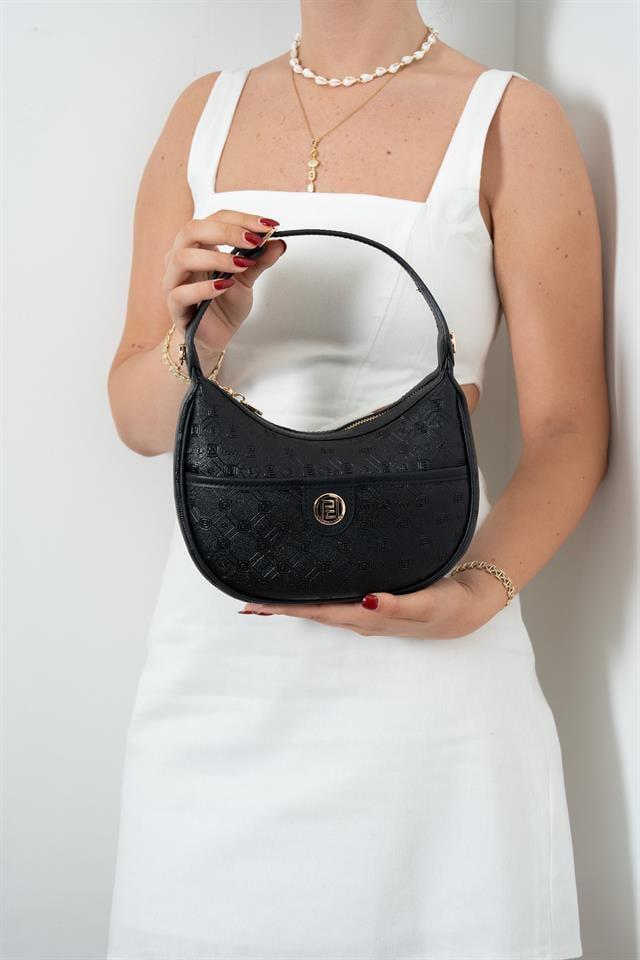Silver & Polo SP1194 Kadın Omuz Çantası Logolu Siyah-Siyah