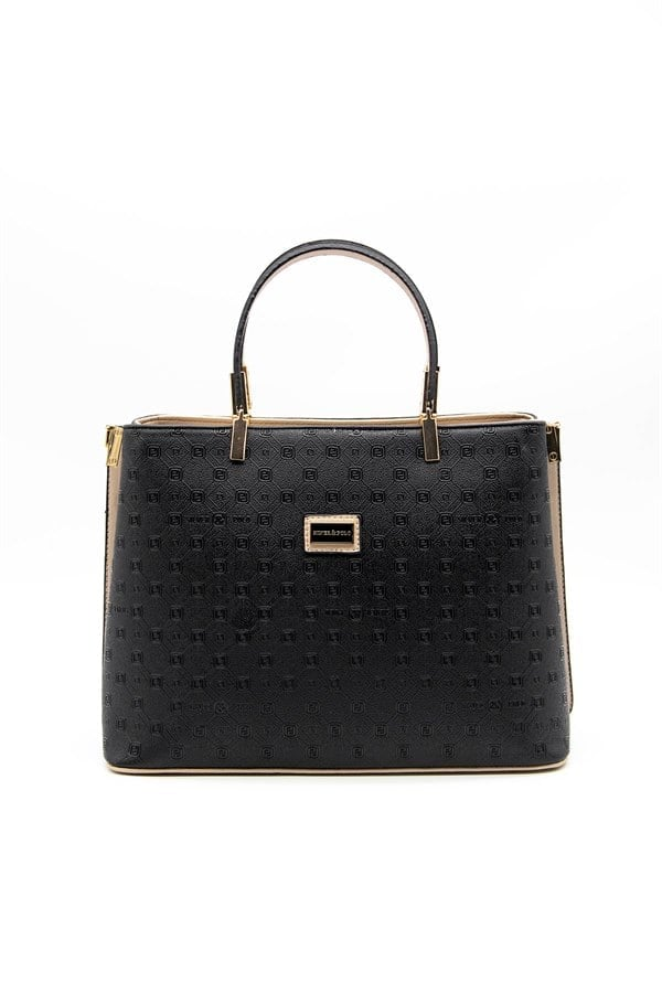 Silver & Polo SP924 Kadın El Çantası Logolu Siyah-S.Nut