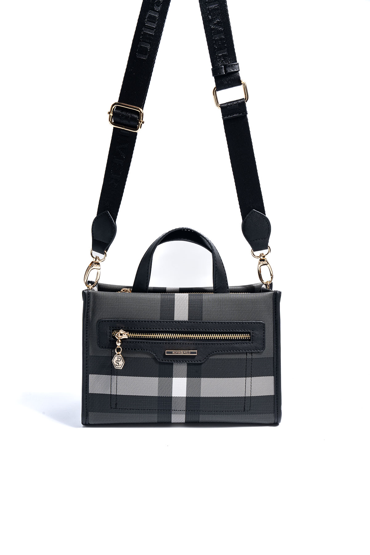 Silver & Polo SP1271 Kadın El Çantası Ekose Siyah-Siyah