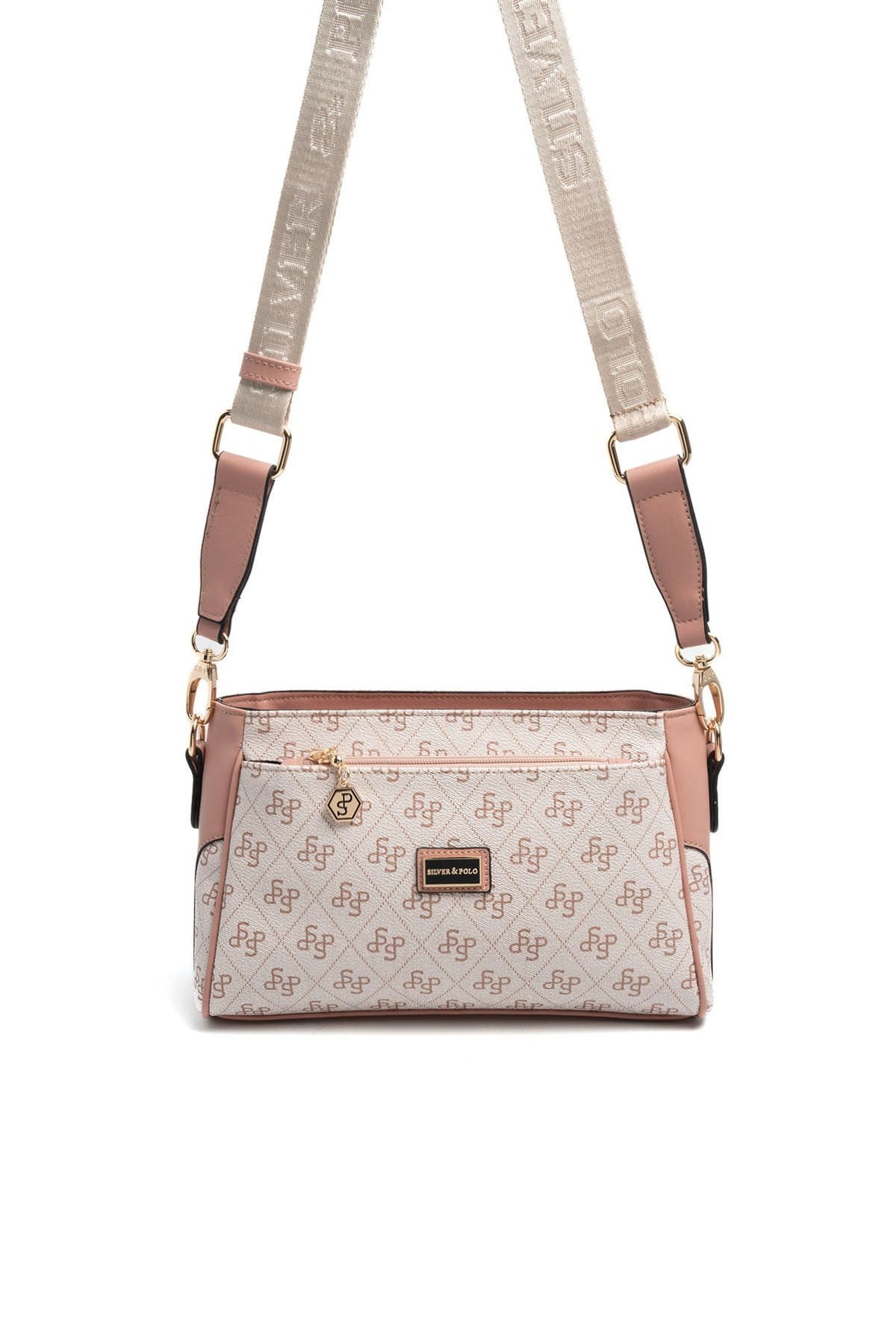 Silver & Polo SP1273 Kadın Çapraz Çanta Monogram Pembe-Somon