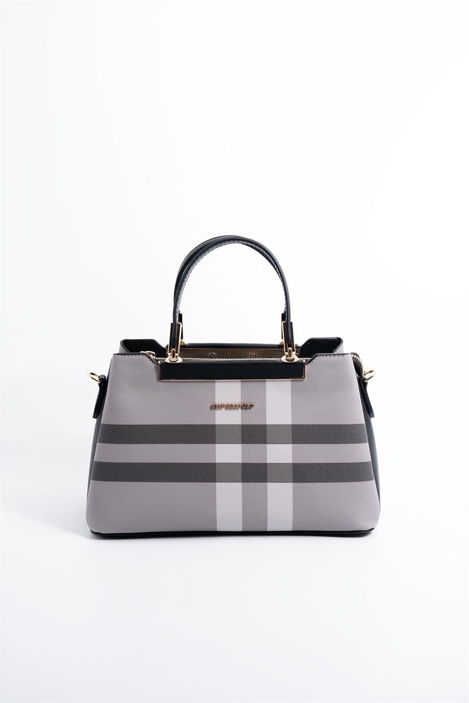 Silver & Polo SP913 Kadın El Çantası Ekose Gri-Siyah