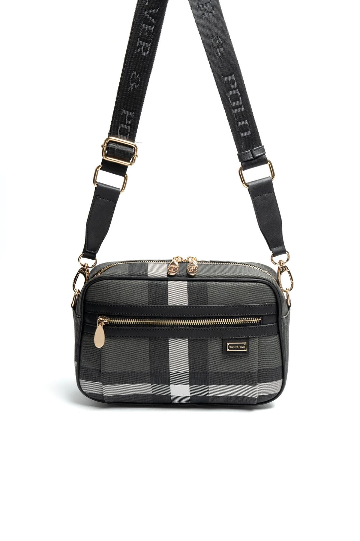 Silver & Polo SP1280 Kadın Çapraz Çanta Ekose Siyah-Siyah