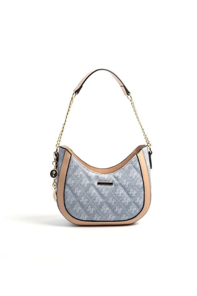 Silver & Polo SP1168 Kadın Omuz Çantası Monogram Mavi-Ten