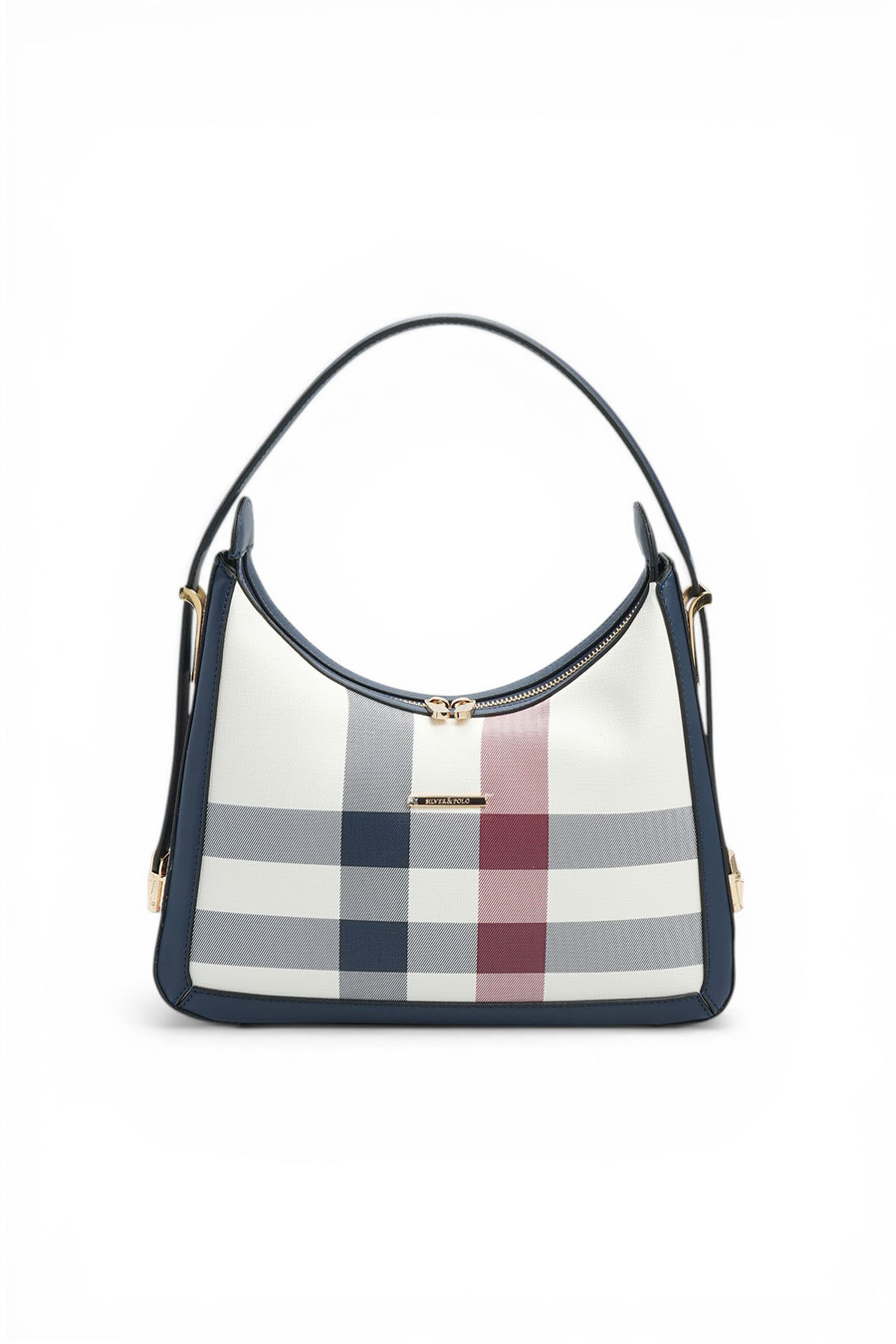 Silver & Polo SP1187 Kadın Omuz Çantası Ekose Beyaz-Lacivert