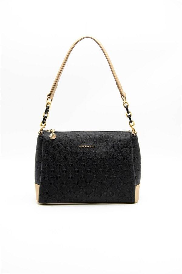 Silver & Polo SP910 Kadın Çapraz Çanta Logolu Siyah-S.Nut