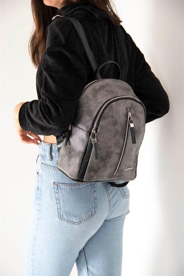 Silver & Polo SP901 Kadın Sırt Çantası Petek M.Gümüş-Siyah