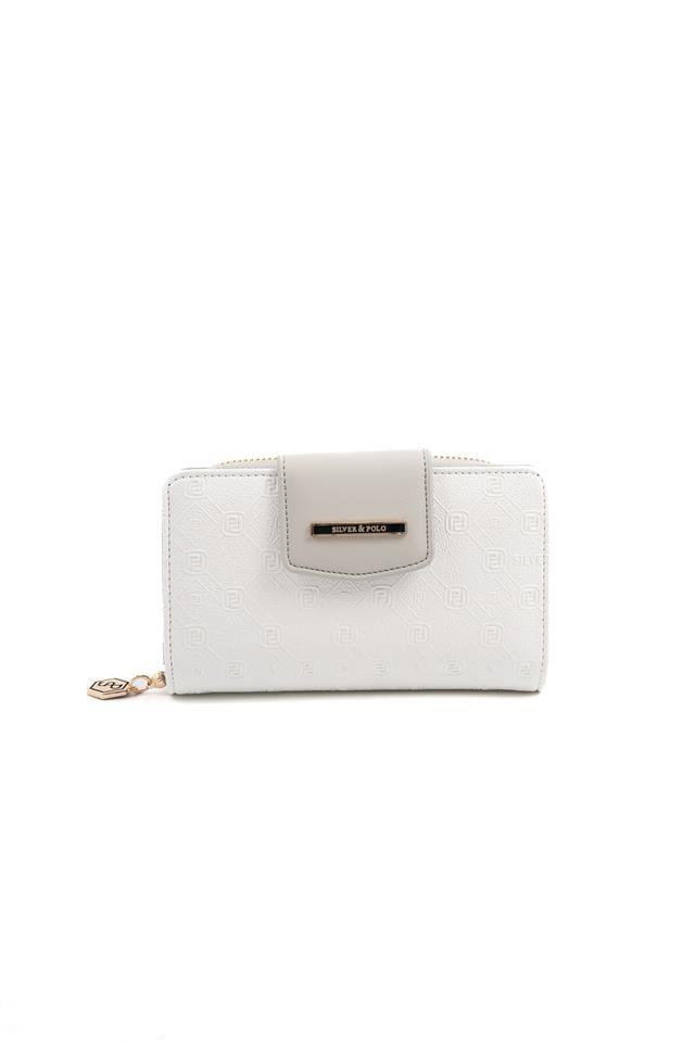 Silver & Polo SP1202 Kadın Cüzdan & Kartlık Logolu Beyaz-A.Gri