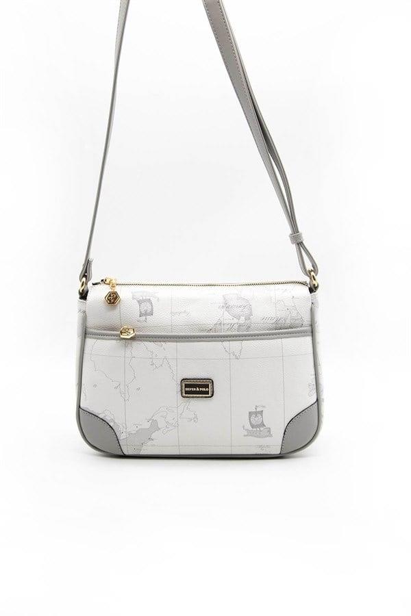 Silver & Polo SP1060 Kadın Çapraz Çanta Harita Beyaz-Antrasit